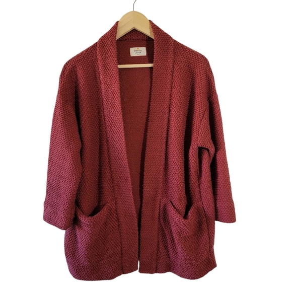 MARINE LAYER Birds Eye Open Front Cardigan Small Terra Cotta Pocket Quite Luxury